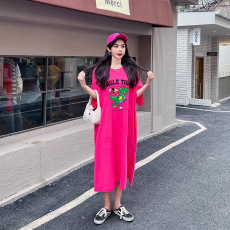 批发仿棉<b class='q'>牛奶</b><b class='q'>丝</b>#韩<b class='q'>连衣裙</b>夏季可外穿短袖宽松T恤裙长款过膝睡裙家居服