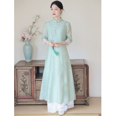 批发夏季仙女裙茶艺师服装绣花复古中式改良中国风气质<b class='q'>连衣裙</b>