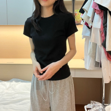 批发40支94棉精梳棉直播品质正肩短袖T恤女夏休闲百搭修身上衣体恤ins