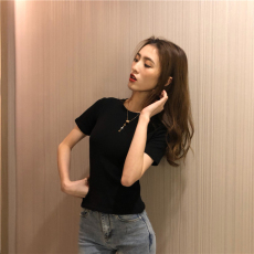 批发40支94棉精梳棉直播品质纯色打底衫2024娘们新款圆领正肩显瘦上衣