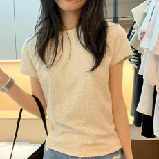 批发40支94棉精梳棉直播品质正肩短袖T恤女夏休闲百搭修身上衣体恤ins