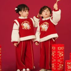 批发2025龙年国风兄妹装拜年服冬季加绒加厚<b class='q'>男</b>女童套装刺绣<b class='q'>唐装</b>上衣潮