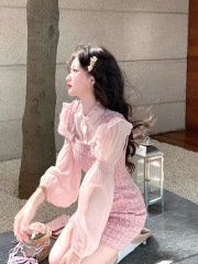 Q Girl 2/17 20:00 Strawberry Snow Top / Rich Heir Pink Woven Texture Little Black Dress