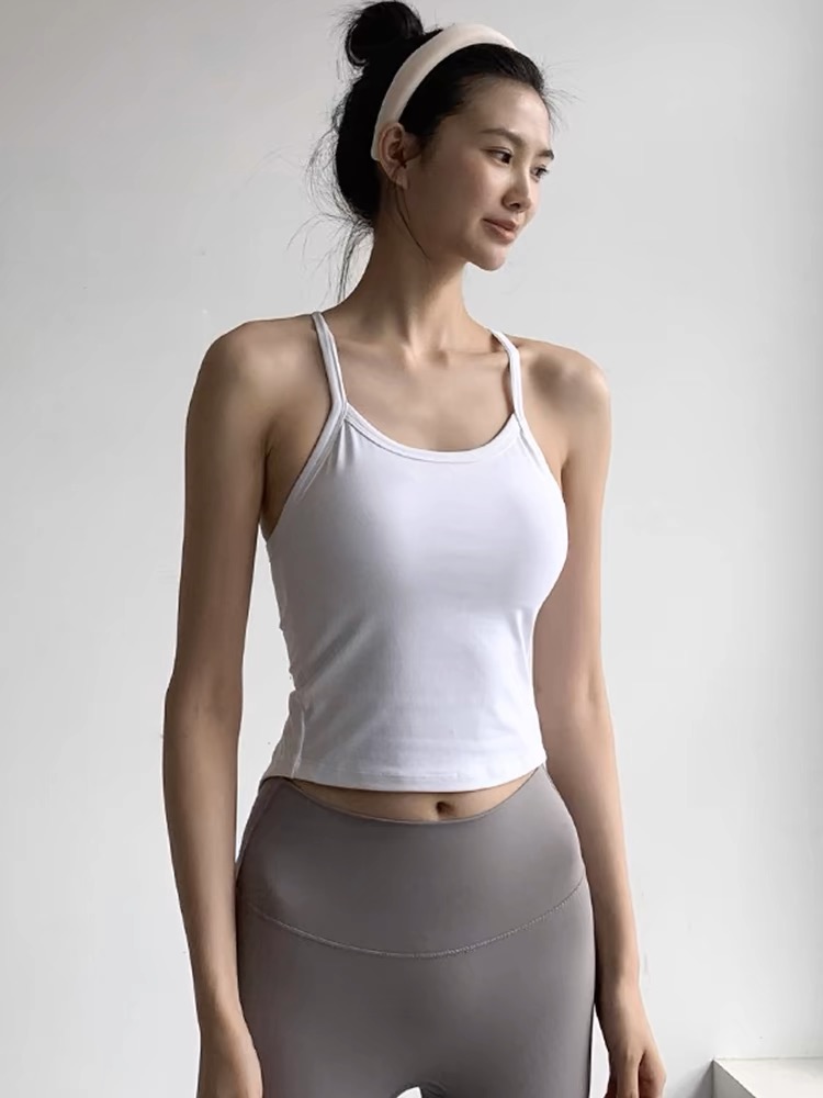 舉重的妖精瑜伽背心上衣女速干美背吊帶運動內衣帶胸墊健身服文胸