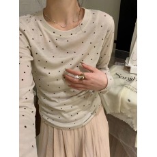 批发Hers春季新款波点套头软软糯糯修身简约圆领韩版防晒打底长袖上衣