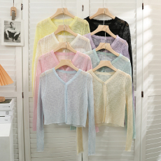 批发竹节麻v领冰丝<b class='q'>针织</b><b class='q'>开衫</b>外套女防晒薄款夏季新款长袖空调衫上衣