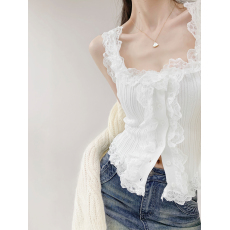 批发可爱少女甜美蕾丝针织吊带背心女春修身收腰显瘦内搭外穿短款上衣