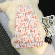 批发韩版雪纺<b class='q'>半身</b>裙女夏季新款薄款松紧腰印花中长款油画裙a字裙