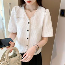 批发夏季新款<b class='q'>大码</b>女装胖MM法式气质小香风宽松短款V领上衣 M-4XL200斤
