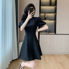 批发实拍新中式复古连衣裙女夏<b class='q'>新款</b>改良<b class='q'>旗袍</b>小黑裙子