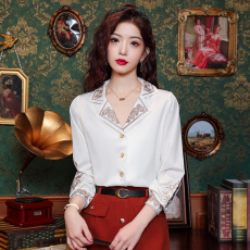 批发已出货 中国风复古重工刺绣雪纺衬衫女士独特上衣宽松长袖衬衣