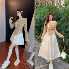 批发实拍  2025年秋冬季新款拼接假两件<b class='q'>连衣裙</b>女新款<b class='q'>撞色</b>裙