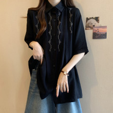 批发实拍大码女装春装长袖新款胖mm时尚显瘦减龄上衣遮肚子百搭衬衫