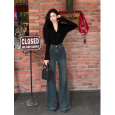 批发实价有货美式复古微喇叭<b class='q'>牛仔裤</b>女秋款垂感宽松<b class='q'>修身</b>窄版显瘦马蹄裤