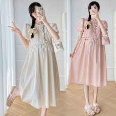 批发实拍  现 2026<b class='q'>孕妇装</b>夏季新款纯棉短袖钩花连衣裙