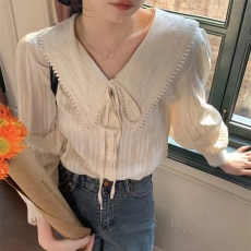 批发法式甜美娃娃领打底衬衫女设计感小众温柔风内搭衬衣秋季别致上衣