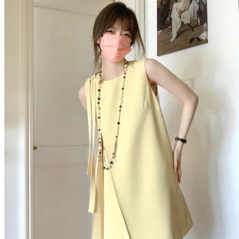 TR76206# 夏装女新款法式气质蝴蝶结无袖短裙设计感优雅小众连衣裙女