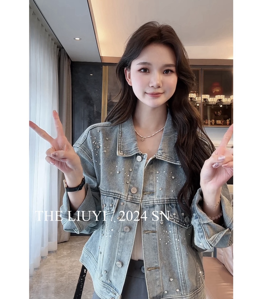 LIUYI滿天星~春季重工燙鑽釘鑽牛仔外套43026