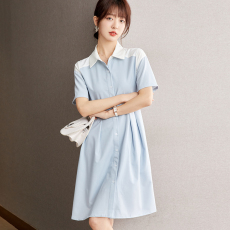 批发实拍◆有◆2026夏款撞色小清新<b class='q'>衬衫</b>连衣裙气质减龄中<b class='q'>长款</b>裙子