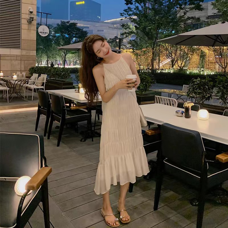 2025 한국어 버전 차 휴식 프랑스어 V 칼라 하나 슬라이스 여성 드레스 여름 작은 신선한 A 라인 치마 허리 슬림 플로랄 치마
