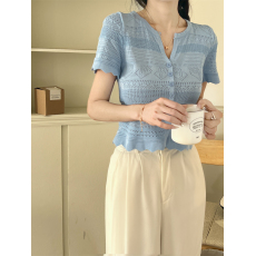 批发实拍2026夏款 韩版镂空单排扣纯色小香风针织开<b class='q'>衫</b>