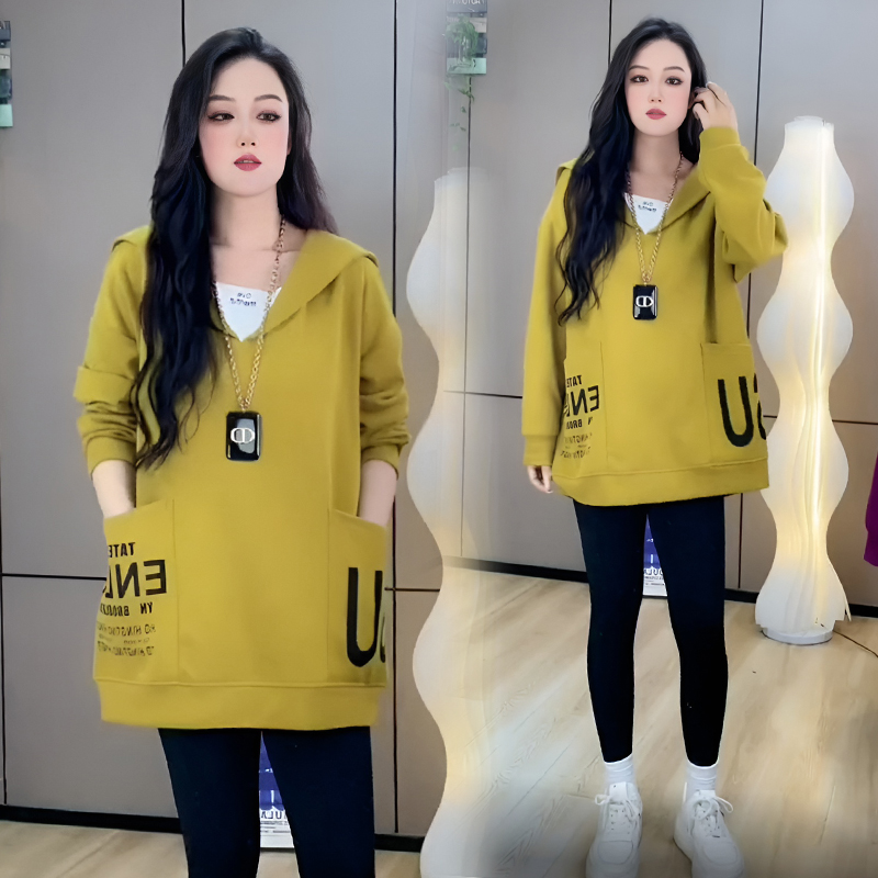 PF30283#高含棉时尚拼接字母印花卫衣女新款小个子洋气上衣女裝貨源服裝批發
