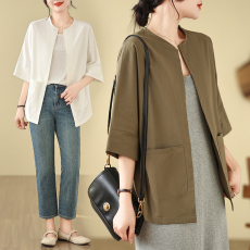 批发实拍2026早<b class='q'>春</b>韩版大码女装宽松冰丝棉麻料上衣复古简约棉麻T恤女