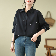 批发实拍2026早<b class='q'>春</b>大码女装韩国chic翻领撞色波点宽松百搭衬衣