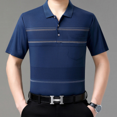 批发加肥加大码夏季男士短袖t恤宽松薄款中老年爸爸装冰丝有口袋半袖