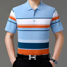 批发加肥加大码男士短袖t恤夏季中年男士薄款POLO衫宽松款真口袋半袖