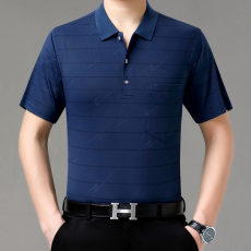 批发加肥加大码男士短袖T恤中年休闲宽松翻领口袋爸爸夏季冰丝POLO衫