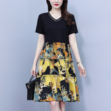 批发大码女装2026夏季新款拼接显瘦<b class='q'>连衣裙</b>中年妈妈宽松洋气中长款裙子