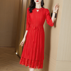 批发高端蕾丝红色<b class='q'>连衣裙</b>秋装新款<b class='q'>女</b>装妈妈洋气喜婆婆婚宴<b class='q'>大码</b>长<b class='q'>裙</b>