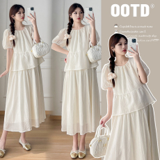 批发实拍现 2026夏季<b class='q'>新款</b>设计感拼接假两件甜美减龄宽松<b class='q'>孕妇</b><b class='q'>连衣裙</b>