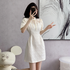 批发新中式盘扣<b class='q'>连衣裙</b>女2026年春夏新款设计感小众气质新国风短袖裙子