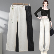 批发实拍大码女裤新中式提花刺绣阔腿裤胖MM国风高腰垂感显瘦直筒裤