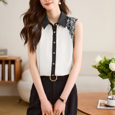 批发实拍2026高端缎面仿真丝设计感气质<b class='q'>衬衫</b>领<b class='q'>女</b>无袖<b class='q'>职业</b>别致上衣