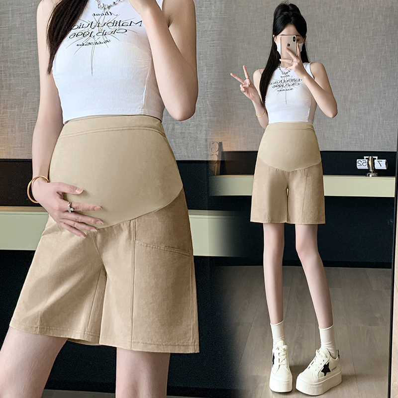 실사 임산부 여름 새로운 반바지 외출용 캐주얼 루즈핏 넓은 다리가 짧다. 바지 임산부 바지