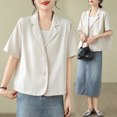 批发实拍夏装<b class='q'>大码</b>女装小西装短款外套小个子设计感西服上衣M-4XL200斤