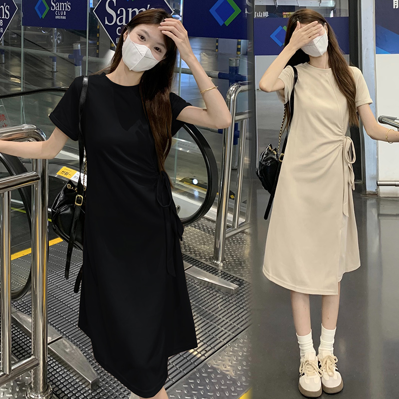 MY3050# 大码女装胖mm夏季新款韩版简约休闲宽松纯色短袖t恤连衣裙女裝貨源服裝批發