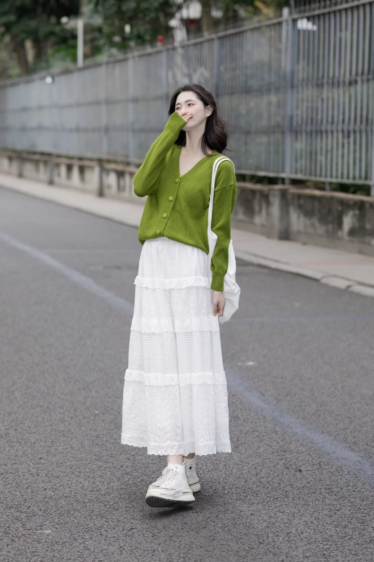 氣質女裝抹茶綠色小香風開衫蛋糕裙春季新款溫柔系炸街奶乖套裝裙