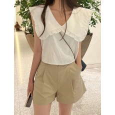 批发chic 韩版夏季简约休闲减龄娃娃领百搭无袖衬衫上衣