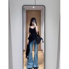 批发法式黑色<b class='q'>透明</b><b class='q'>肩带</b>荷叶边吊带连衣裙女春秋夏季下摆不规则性感上衣