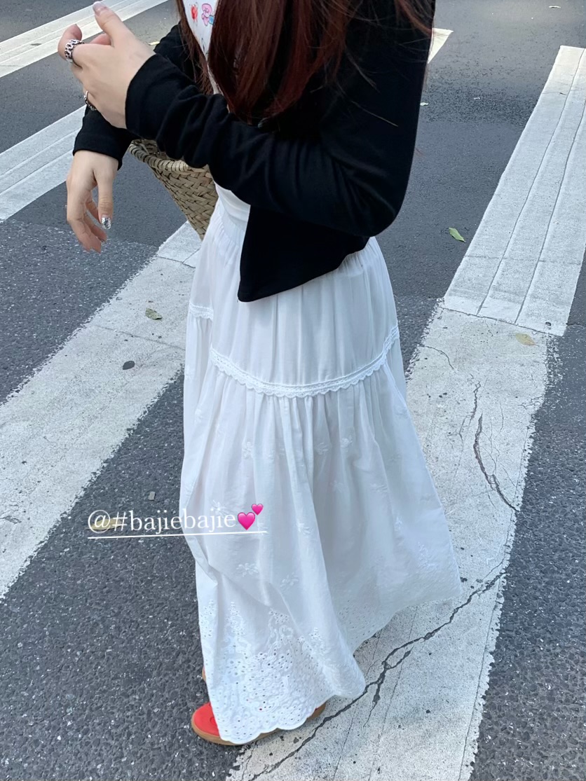 실사 정가 2026 새로운 한 부서 레이스 무거운 작업 자수 자수 몸매 가꾸기 슬림해 보이는 다용도 한 마디 반신 롱 스커트