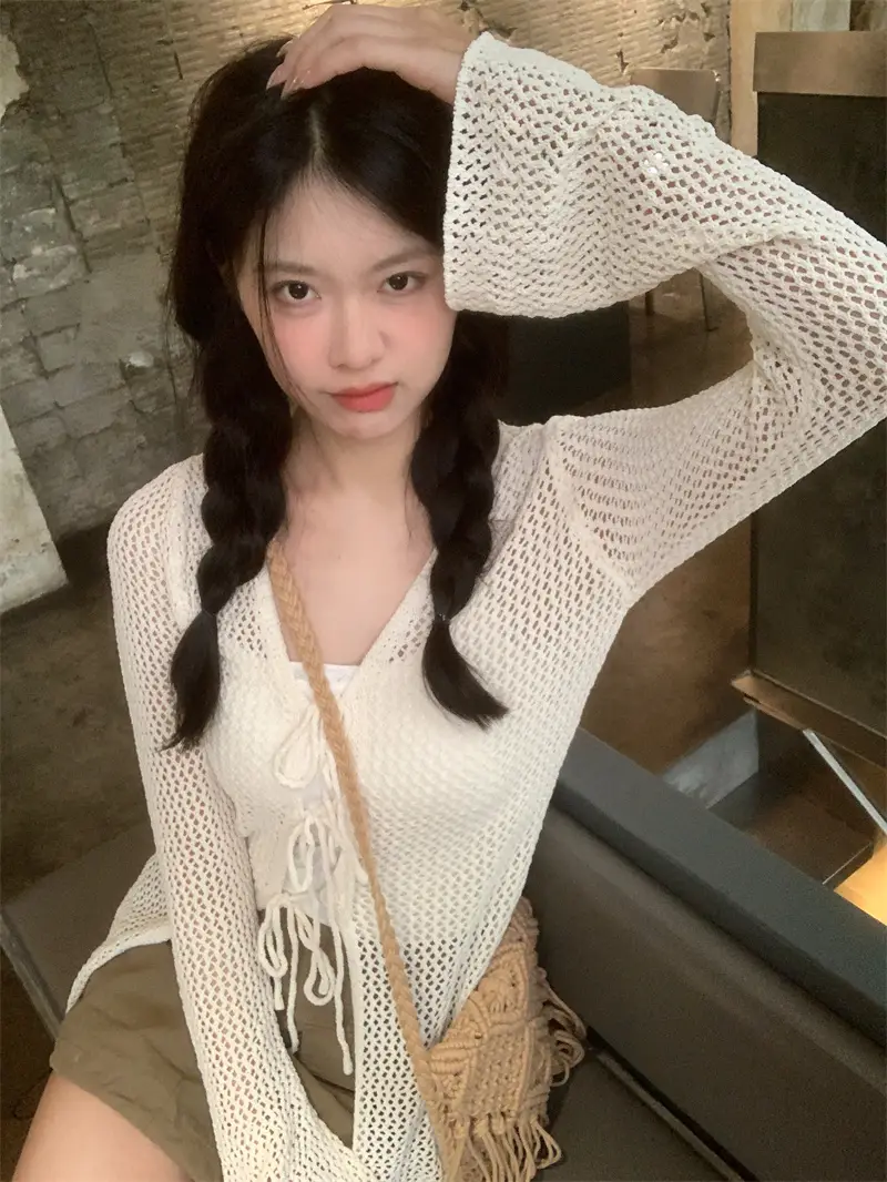 V넥 끈 디테일 가디건 상세 이미지 13