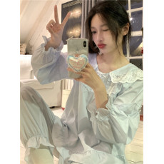 批发实拍实价韩版甜美公主蕾丝娃娃领<b class='q'>全棉</b>舒适小清新春季家居服套装