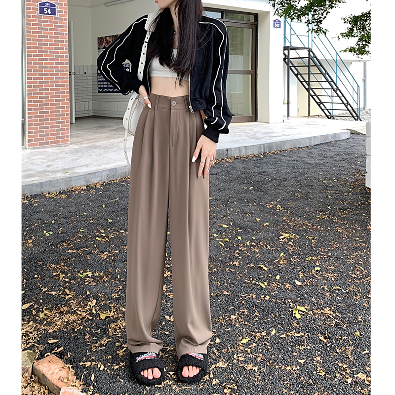 Brown wide-leg pants for women spring and summer 2024 new suit pants loose straight casual pants high-waisted floor-length trousers