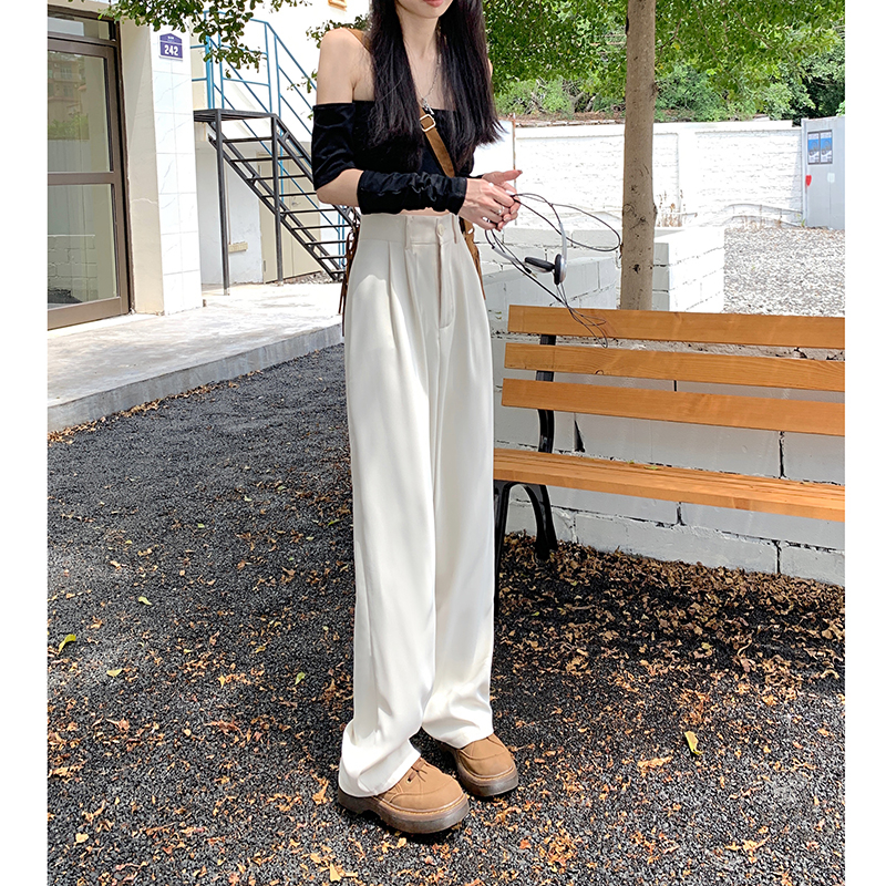 Brown wide-leg pants for women spring and summer 2024 new suit pants loose straight casual pants high-waisted floor-length trousers