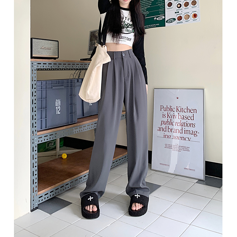 Brown wide-leg pants for women spring and summer 2024 new suit pants loose straight casual pants high-waisted floor-length trousers