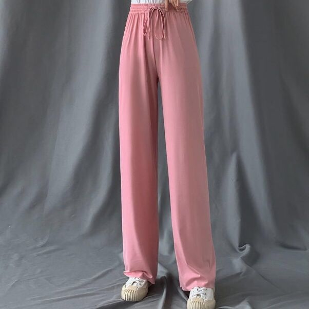 Ice silk wide-leg trousers for women in summer, loose, slim, high-waisted trousers, straight-leg trousers, casual floor-length trousers